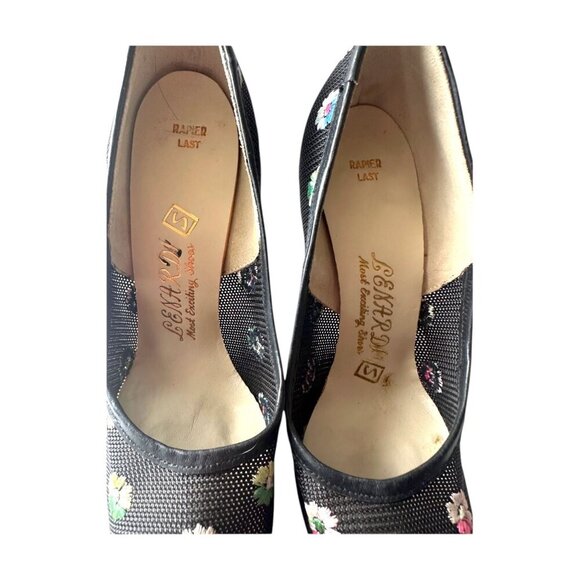 Vintage LENARDI Mesh Floral Heels, Black I multi, 50-60s - Picture 6 of 14